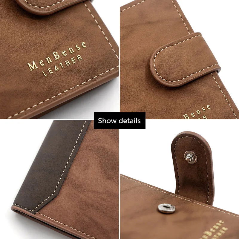 New Short Men Wallets Slim Card Holder Quality PU Leather Brand Male Wallet Small Photo Holder 3-fold Bag Frosted Men's Purses - Slobuy