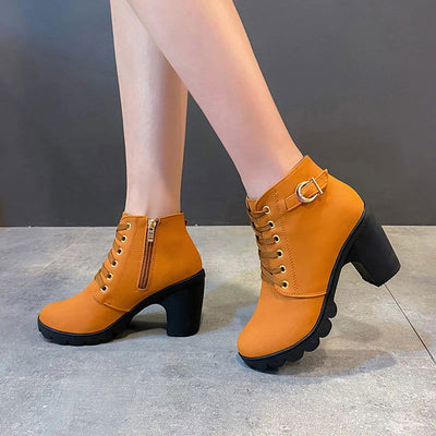 New Spring Winter Women Pumps Boots High Quality Lace-up European Ladies Shoes PU High Heels Boots Fast Delivery Platform Boots - Slobuy