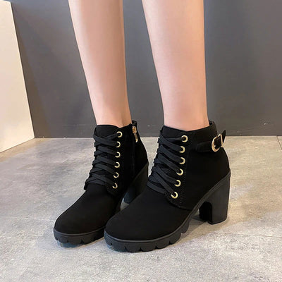 New Spring Winter Women Pumps Boots High Quality Lace-up European Ladies Shoes PU High Heels Boots Fast Delivery Platform Boots - Slobuy
