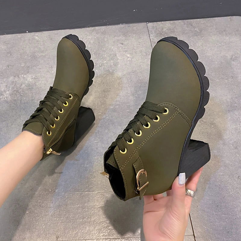 New Spring Winter Women Pumps Boots High Quality Lace-up European Ladies Shoes PU High Heels Boots Fast Delivery Platform Boots - Slobuy