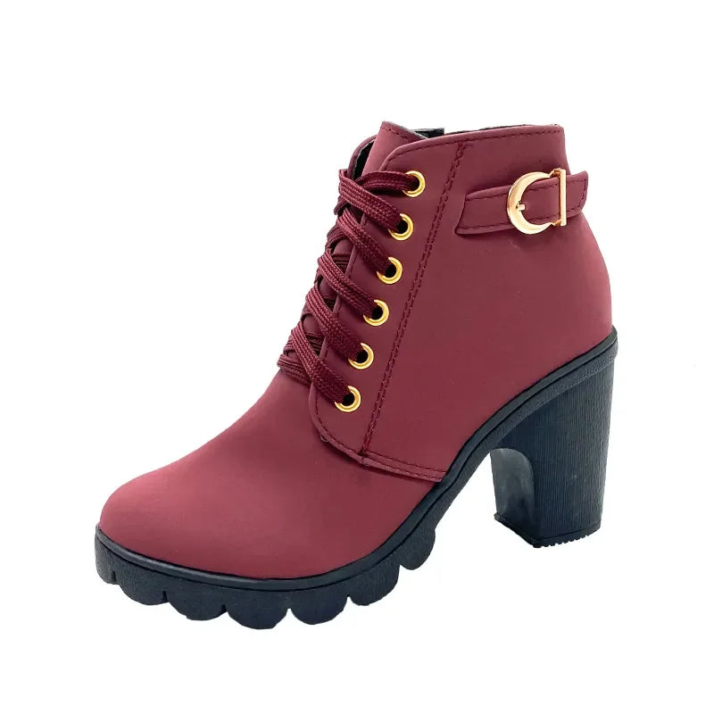 New Spring Winter Women Pumps Boots High Quality Lace-up European Ladies Shoes PU High Heels Boots Fast Delivery Platform Boots - Slobuy