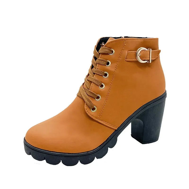 New Spring Winter Women Pumps Boots High Quality Lace-up European Ladies Shoes PU High Heels Boots Fast Delivery Platform Boots - Slobuy