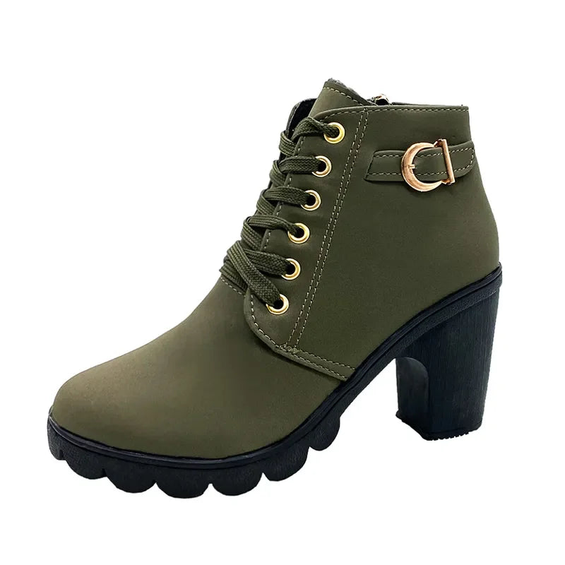New Spring Winter Women Pumps Boots High Quality Lace-up European Ladies Shoes PU High Heels Boots Fast Delivery Platform Boots - Slobuy