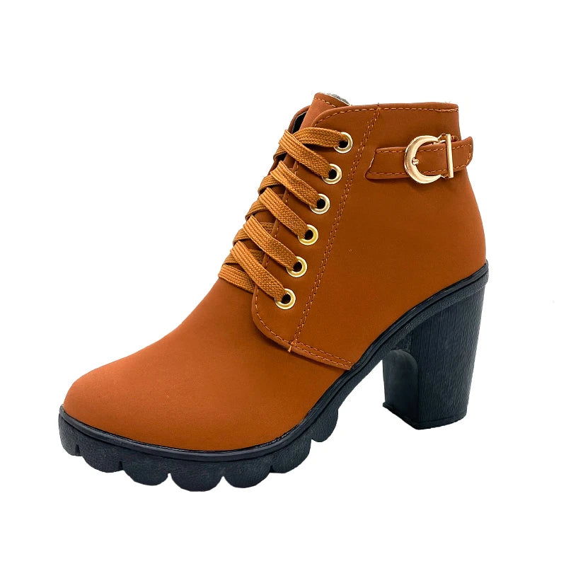 New Spring Winter Women Pumps Boots High Quality Lace-up European Ladies Shoes PU High Heels Boots Fast Delivery Platform Boots - Slobuy