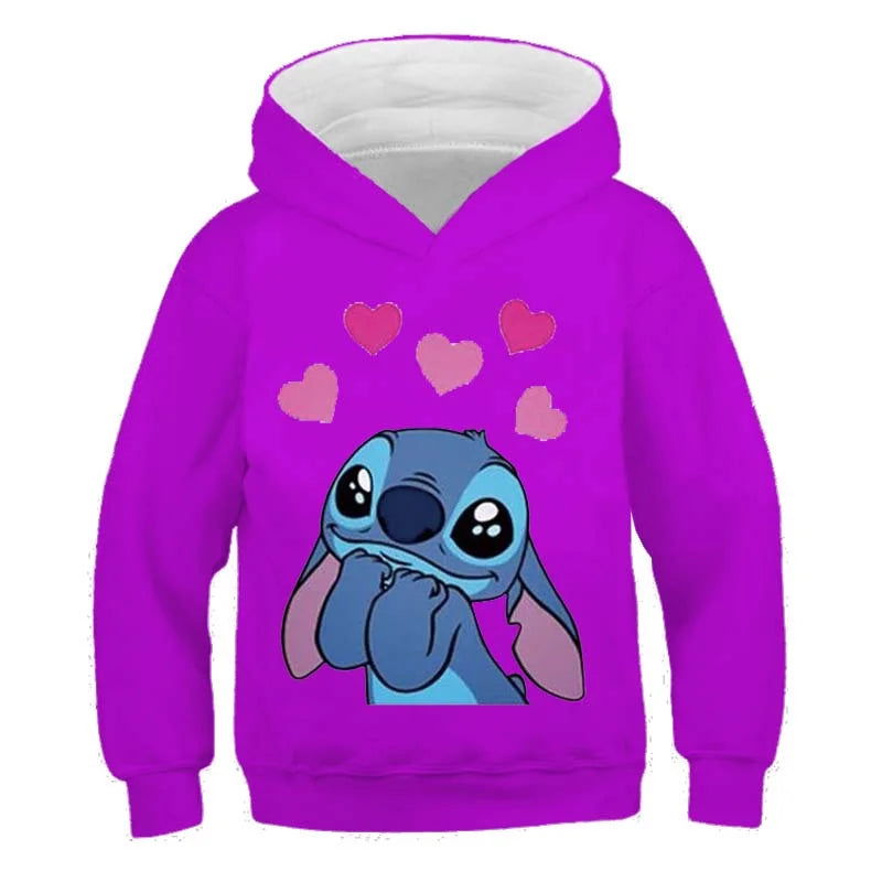 New Stitch Hoodies Girls Sweatshirt Autumn And Winter Long Sleeve Harajuku Pullovers Disney Series Stich Casual Hooded Tops - Slobuy