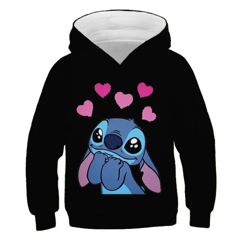 New Stitch Hoodies Girls Sweatshirt Autumn And Winter Long Sleeve Harajuku Pullovers Disney Series Stich Casual Hooded Tops - Slobuy