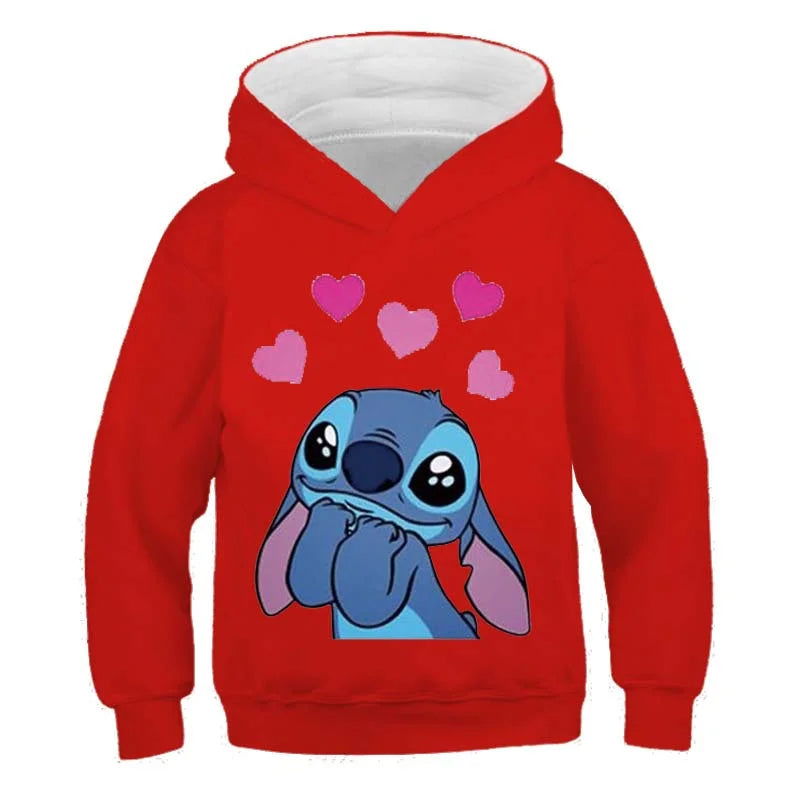New Stitch Hoodies Girls Sweatshirt Autumn And Winter Long Sleeve Harajuku Pullovers Disney Series Stich Casual Hooded Tops - Slobuy