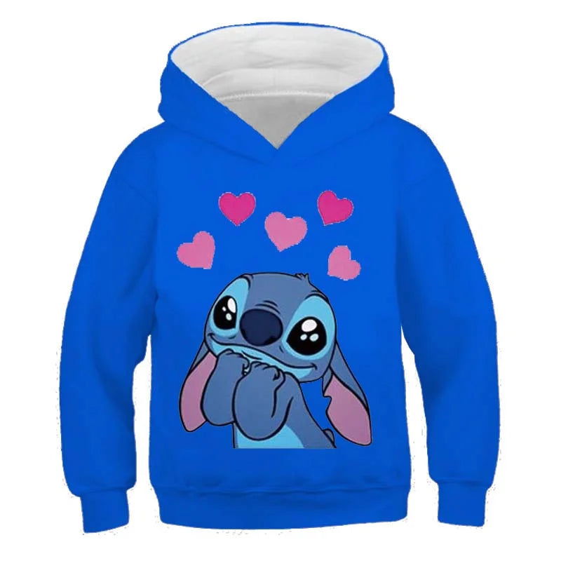 New Stitch Hoodies Girls Sweatshirt Autumn And Winter Long Sleeve Harajuku Pullovers Disney Series Stich Casual Hooded Tops - Slobuy