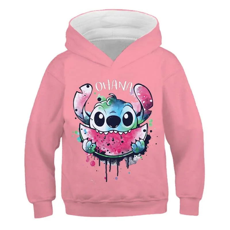 New Stitch Hoodies Girls Sweatshirt Autumn And Winter Long Sleeve Harajuku Pullovers Disney Series Stich Casual Hooded Tops - Slobuy