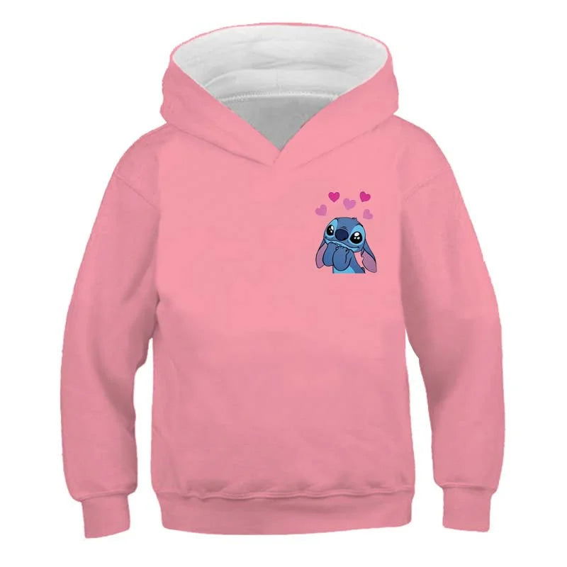 New Stitch Hoodies Girls Sweatshirt Autumn And Winter Long Sleeve Harajuku Pullovers Disney Series Stich Casual Hooded Tops - Slobuy