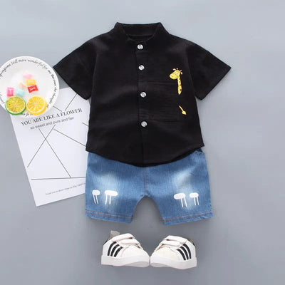 New Summer  Hot Sale Toddler Kids Baby Boys Shirt Cartoon Tops Denim Shorts Pants Outfits Set Baby Clothes - Slobuy