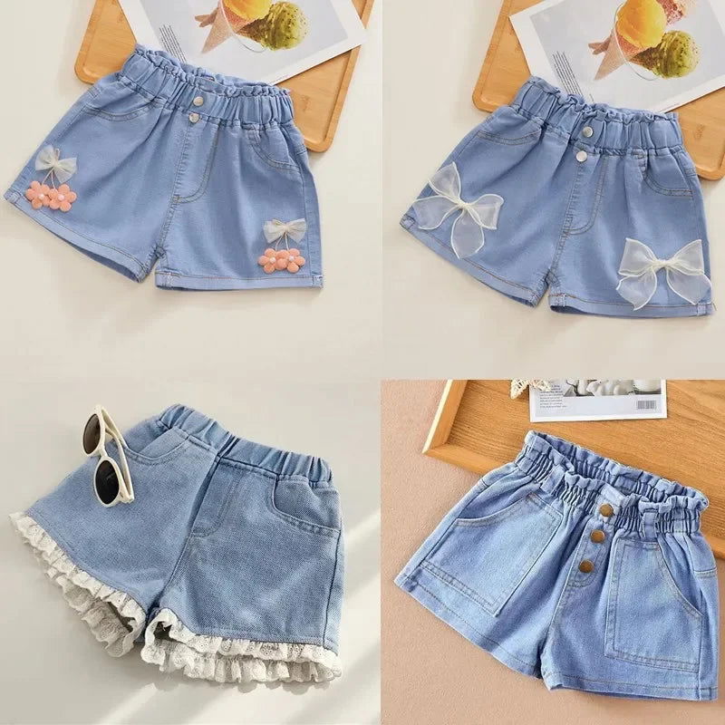 New Summer Kids Short Denim Shorts For Girls Fashion Girl Short Princess Jeans Children Pants Girls Shorts Flower Girls Clothing - Slobuy