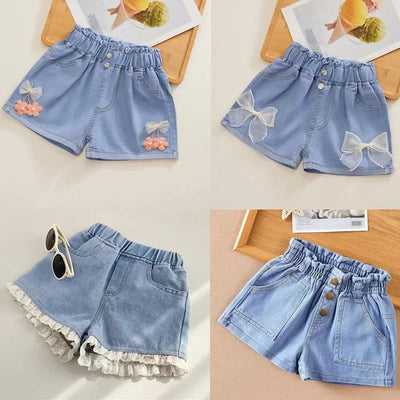 New Summer Kids Short Denim Shorts For Girls Fashion Girl Short Princess Jeans Children Pants Girls Shorts Flower Girls Clothing - Slobuy