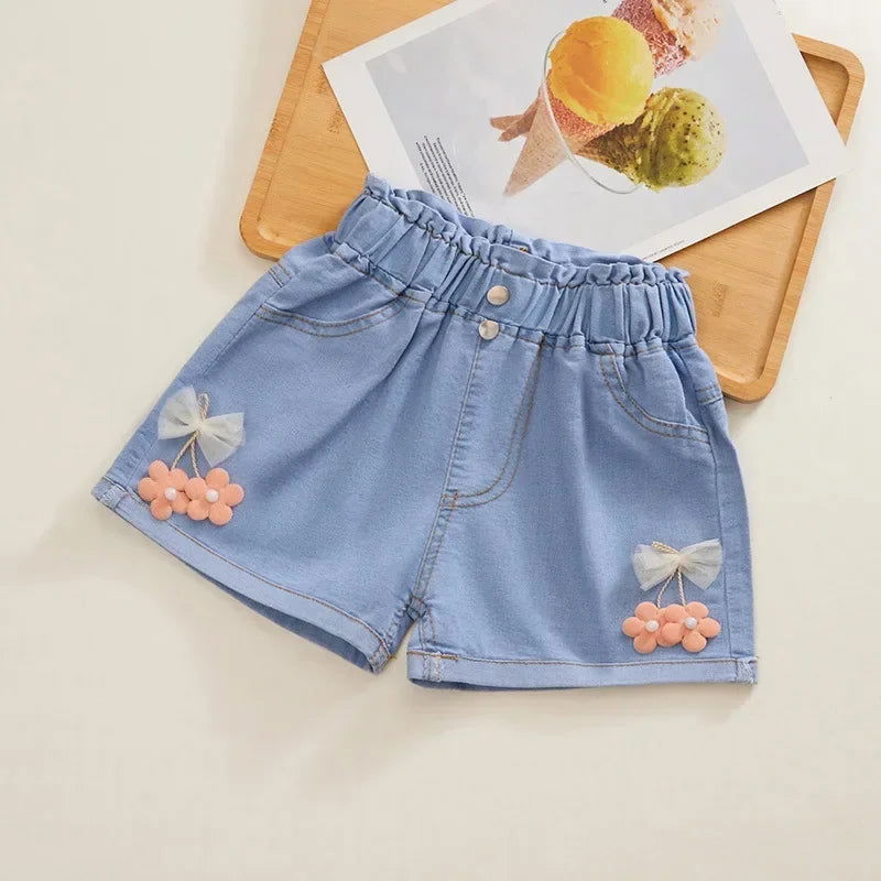 New Summer Kids Short Denim Shorts For Girls Fashion Girl Short Princess Jeans Children Pants Girls Shorts Flower Girls Clothing - Slobuy