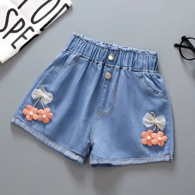 New Summer Kids Short Denim Shorts For Girls Fashion Girl Short Princess Jeans Children Pants Girls Shorts Flower Girls Clothing - Slobuy