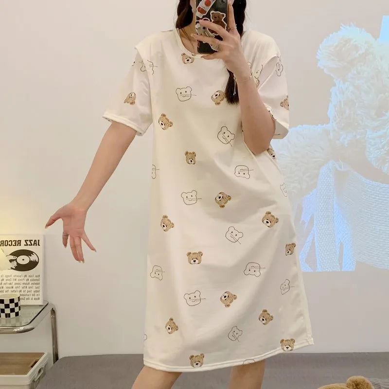 New Summer Monthly Clothing Breastfeeding Dress Pajamas Homewear Women Nursing Clothes Maternity Pajamas Plus Size Suit - Slobuy
