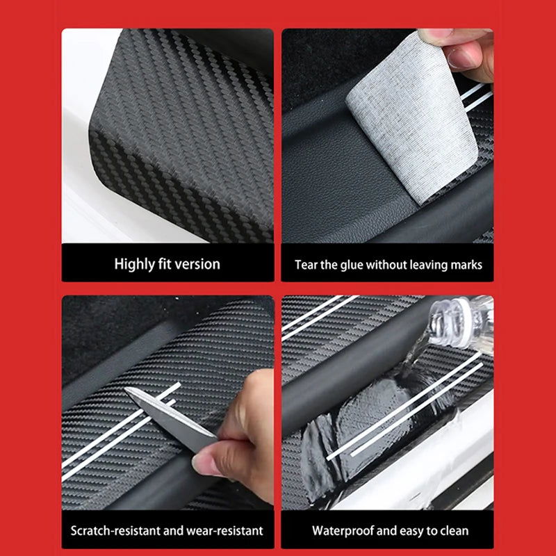 New Universal Imitation Carbon Fiber Leather Car Door Sill Protection Strip Tough And Durable Decorative Car Sticker Accessories - Slobuy
