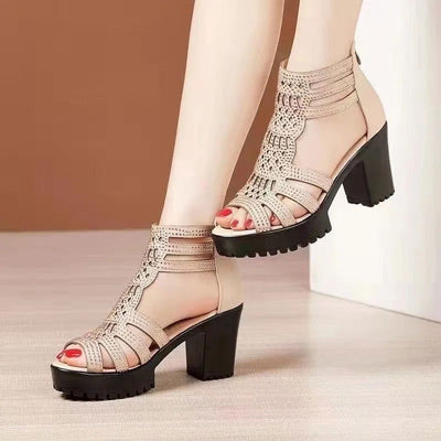 New Women's Sandals Wedges Summer Hollow Out Roman Sandals Ladies Elegant Low Heel Sandals for Women Fashion Mujer Footwear - Slobuy
