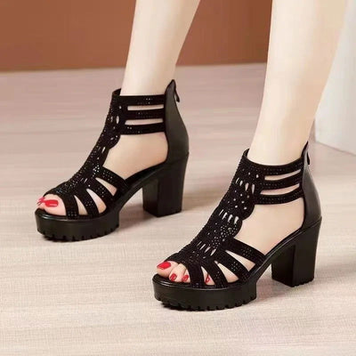 New Women's Sandals Wedges Summer Hollow Out Roman Sandals Ladies Elegant Low Heel Sandals for Women Fashion Mujer Footwear - Slobuy