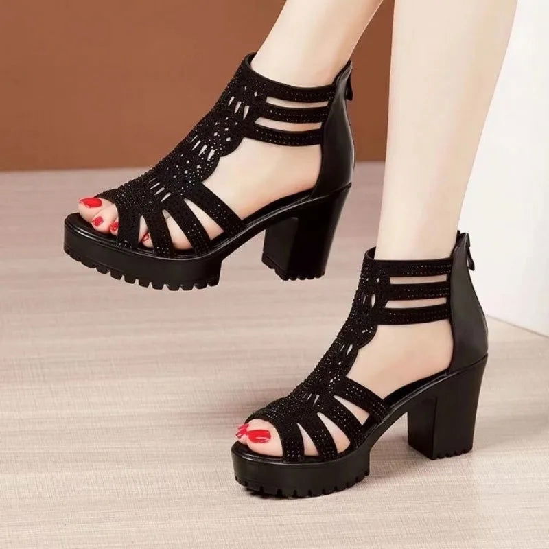 New Women's Sandals Wedges Summer Hollow Out Roman Sandals Ladies Elegant Low Heel Sandals for Women Fashion Mujer Footwear - Slobuy