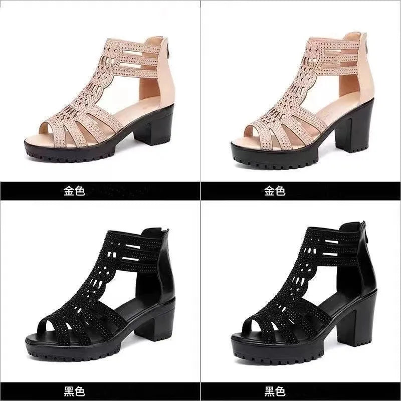 New Women's Sandals Wedges Summer Hollow Out Roman Sandals Ladies Elegant Low Heel Sandals for Women Fashion Mujer Footwear - Slobuy