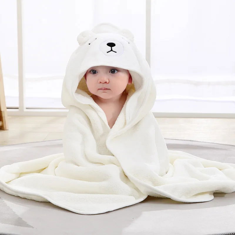 Newborn Baby Bath Towel Cartoon Baby Swaddle Kids Bathrobe Fleece Blanket Warm Sleeping Swaddle Wrap for New Born Boys Girls - Slobuy