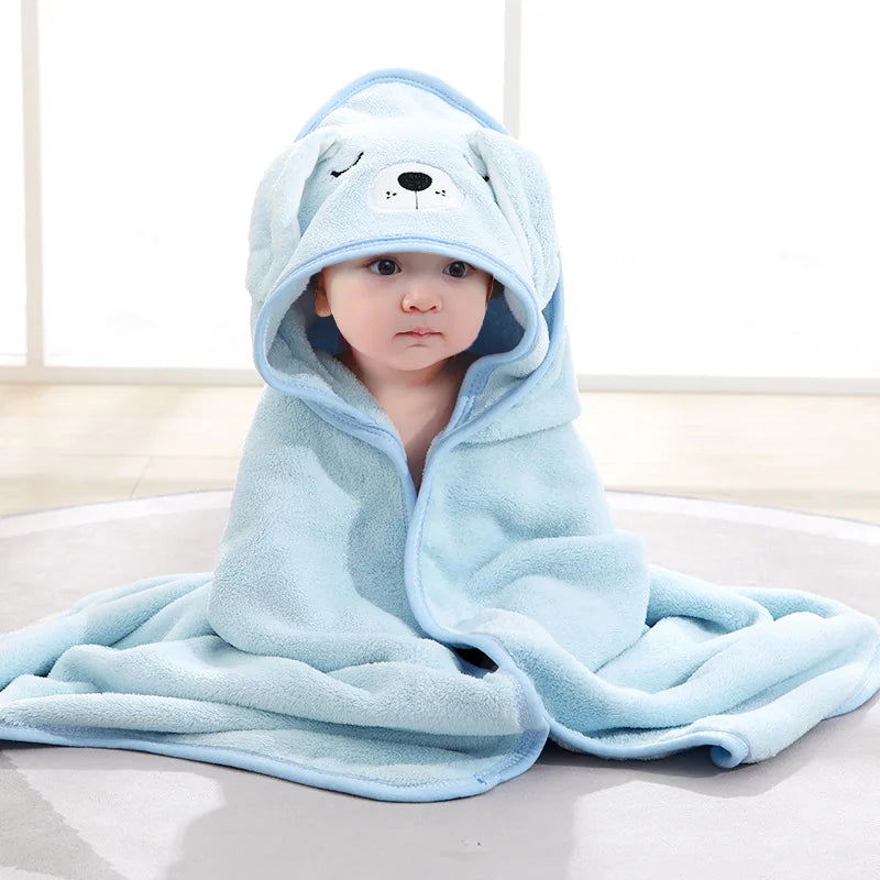 Newborn Baby Bath Towel Cartoon Baby Swaddle Kids Bathrobe Fleece Blanket Warm Sleeping Swaddle Wrap for New Born Boys Girls - Slobuy