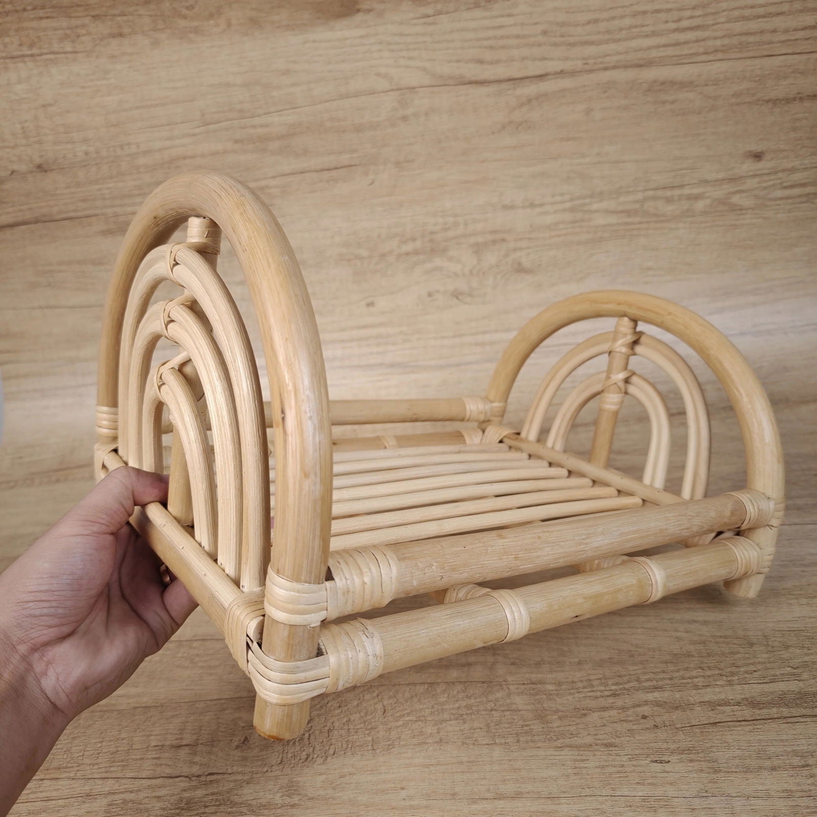 Newborn Photography Props Baby Bamboo Bed Bohemian Style Rattan Hollow Doll Bed Rattan Basket Furniture Infant Pose Baby Shootin - Slobuy