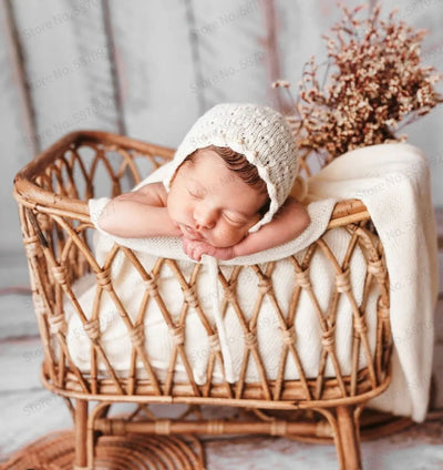 Newborn Photography Props Baby Basket Vintage Rattan Baby Bed Weaving Baskets Wooden Crib for Newborn Photo Shoot Furniture - Slobuy