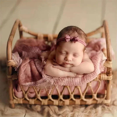 Newborn Photography Props Vintage Bed Woven Rattan Basket Baby Photo Shoot Furniture Posing Chair Photo Bebe Accessories - Slobuy