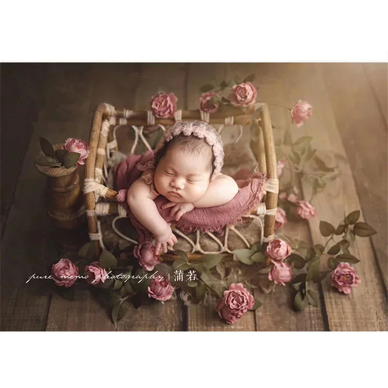Newborn Photography Props Vintage Bed Woven Rattan Basket Baby Photo Shoot Furniture Posing Chair Photo Bebe Accessories - Slobuy