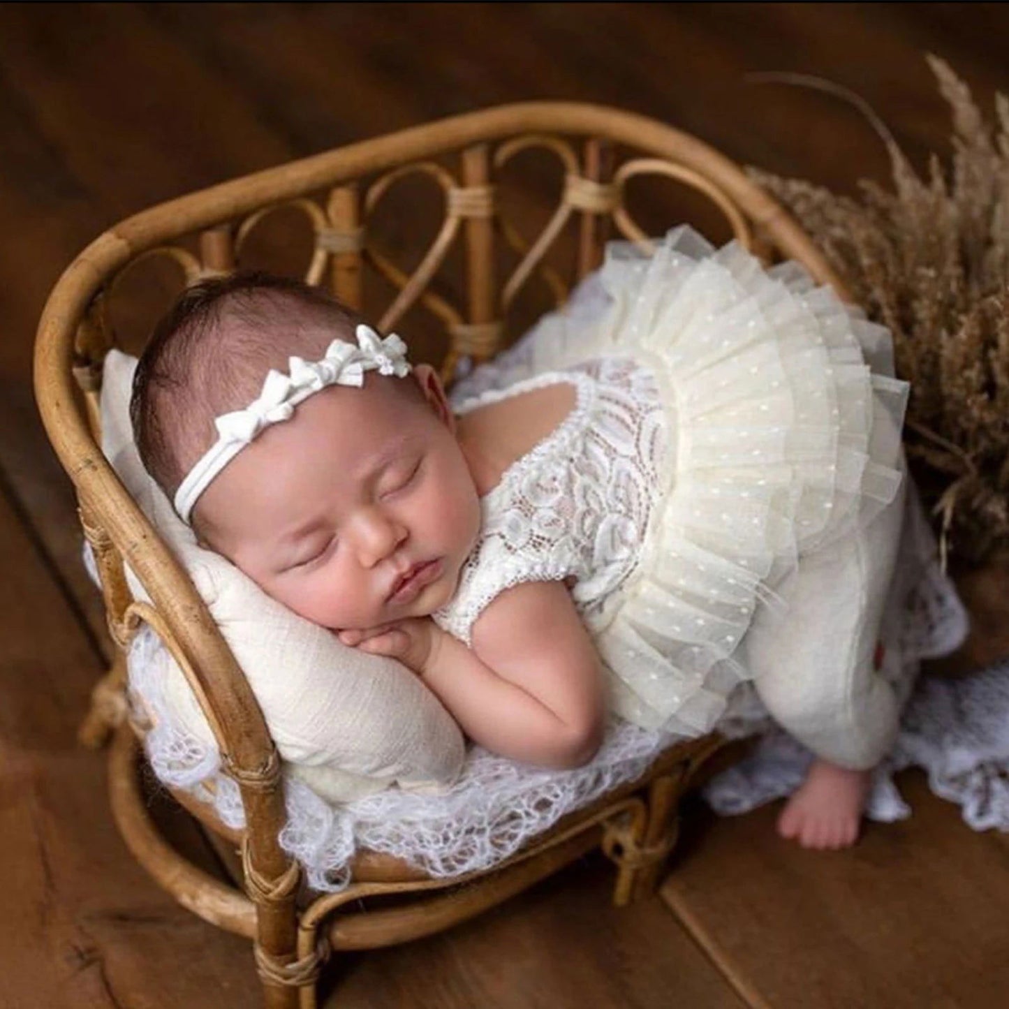 Newborn Retro Photography Props Infant Woven Rattan Bed Baby Crib Photo Studio Handmade Posing Props Kawaii Shooting Furnitures - Slobuy