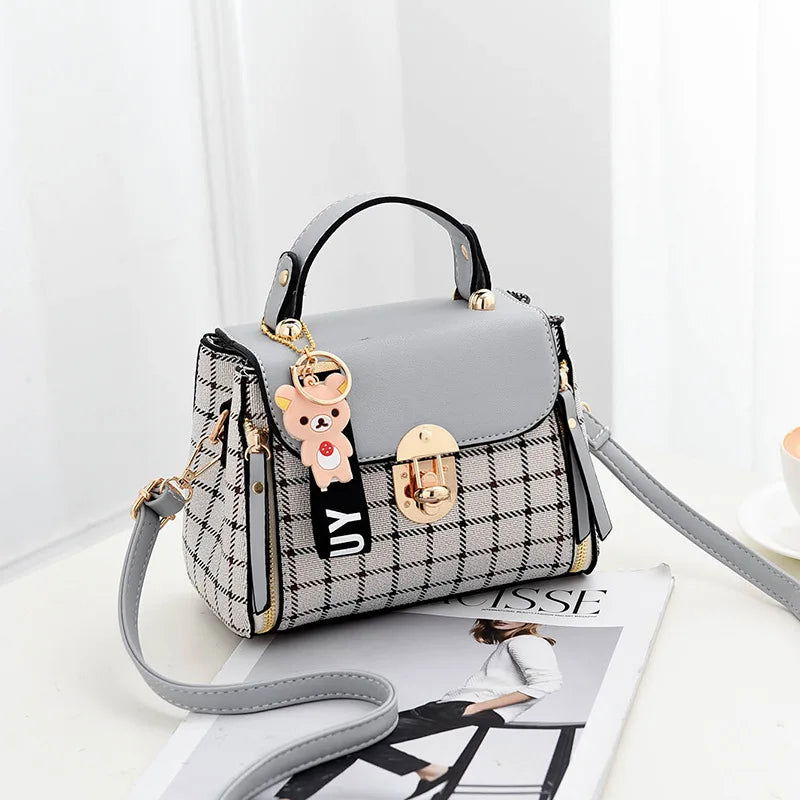 Newposs Plaid Pattern Handbag Women's Buckle Decor Flap Purse Fashion PU Leather Crossbody high quality bag Bag - Slobuy