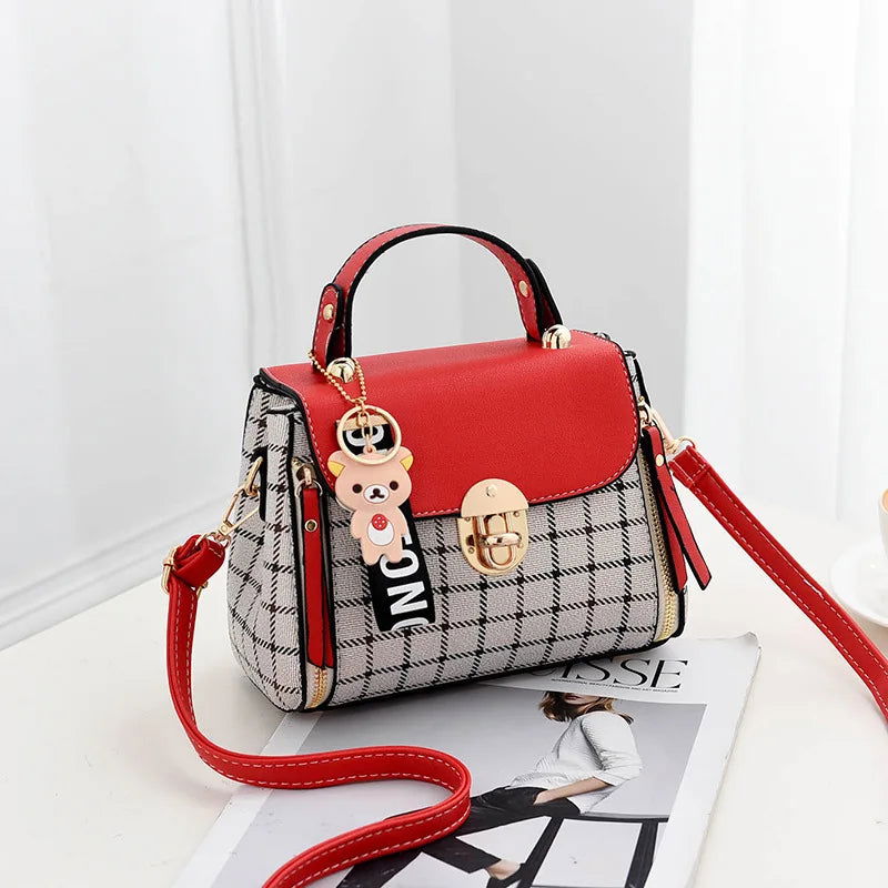 Newposs Plaid Pattern Handbag Women's Buckle Decor Flap Purse Fashion PU Leather Crossbody high quality bag Bag - Slobuy