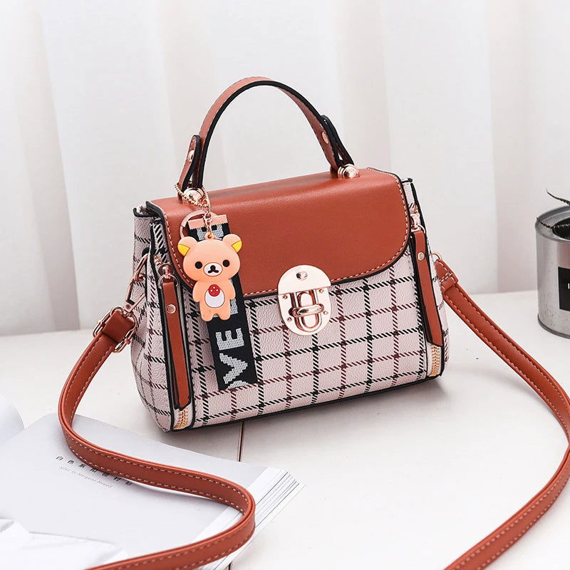 Newposs Plaid Pattern Handbag Women's Buckle Decor Flap Purse Fashion PU Leather Crossbody high quality bag Bag - Slobuy
