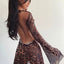 Nibber Party Night Sexy Leopard Backless See-Through Clubwear Women Clothing Flared Sleeves Lace Up Bodycon Mini Street Dresses - Slobuy