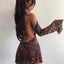 Nibber Party Night Sexy Leopard Backless See-Through Clubwear Women Clothing Flared Sleeves Lace Up Bodycon Mini Street Dresses - Slobuy