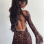 Nibber Party Night Sexy Leopard Backless See-Through Clubwear Women Clothing Flared Sleeves Lace Up Bodycon Mini Street Dresses - Slobuy