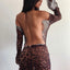 Nibber Party Night Sexy Leopard Backless See-Through Clubwear Women Clothing Flared Sleeves Lace Up Bodycon Mini Street Dresses - Slobuy