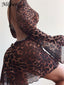 Nibber Party Night Sexy Leopard Backless See-Through Clubwear Women Clothing Flared Sleeves Lace Up Bodycon Mini Street Dresses - Slobuy