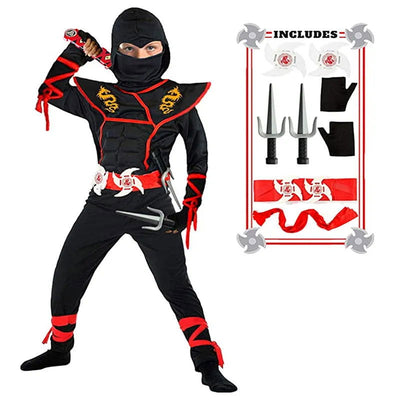 Ninja Costume Boy Halloween Kids Costume Boy Ninja Muscle Costume with Ninja Foam Accessories Best Children Gift - Slobuy