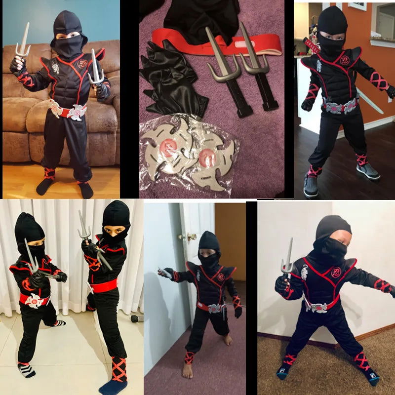 Ninja Costume Boy Halloween Kids Costume Boy Ninja Muscle Costume with Ninja Foam Accessories Best Children Gift - Slobuy