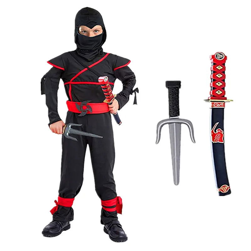 Ninja Costume Boy Halloween Kids Costume Boy Ninja Muscle Costume with Ninja Foam Accessories Best Children Gift - Slobuy