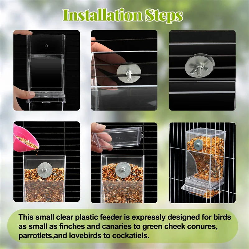No Mess Bird Feeders Automatic Parrot Feeder Drinker Acrylic Seed Food Container Cage Accessories For Small And Medium Parakeets - Slobuy