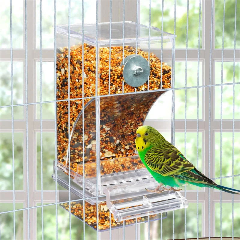 No Mess Bird Feeders Automatic Parrot Feeder Drinker Acrylic Seed Food Container Cage Accessories For Small And Medium Parakeets - Slobuy