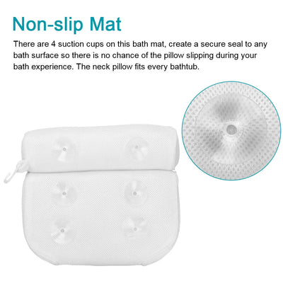 Non-Slip Bath Pillow With Suction Cup For Neck and Back Support Breathable 3D Mesh Bathtub Spa Head Rest Bathroom Supply - Slobuy