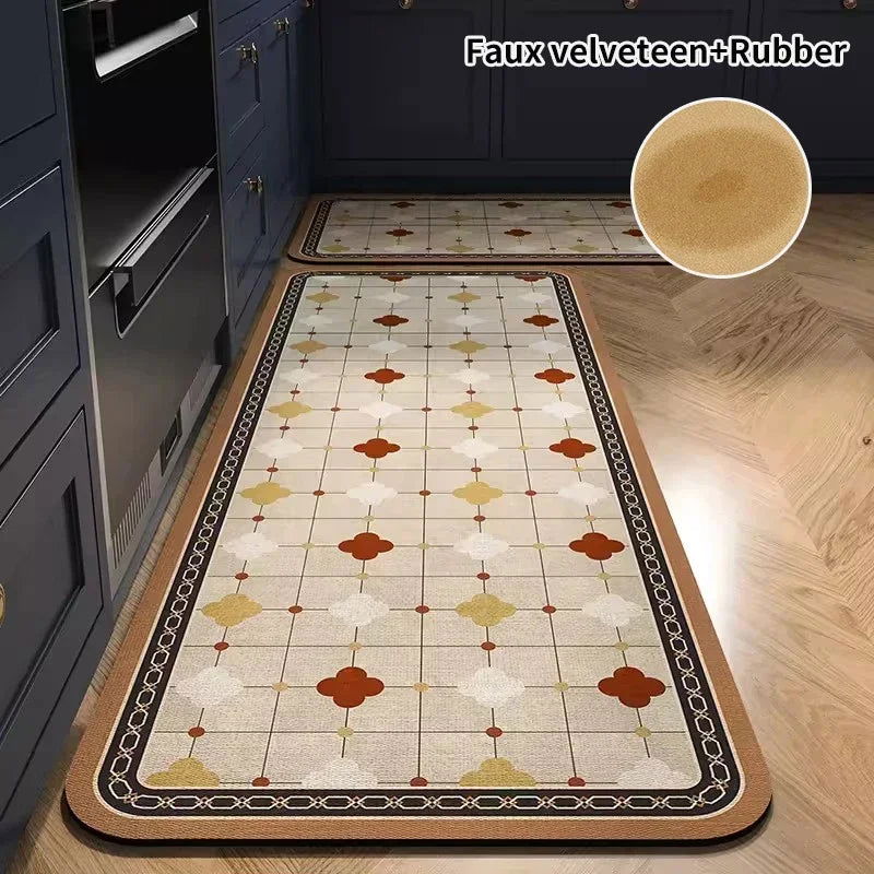 Non-slip Kitchen Rug Diatomite Mat Retro Long Rugs Super Absorbent Floor Mats Entrance Doormat Kitchen Carpet for Living Room - Slobuy