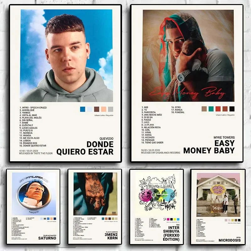 Nordic Pop Rapper Quevedo Poster Aesthetics Mora Feid Eladio Carrion Rauw AlejanDro Music Album Canvas Print Wall Art Room Decor - Slobuy