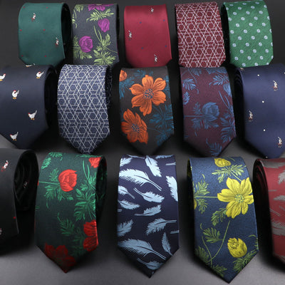 Novelty Men's Tie Floral Feather Elk Geometric Patten Red Blue Neckties Leisure Business Daily Wear Cravat Wedding Party Gift - Slobuy