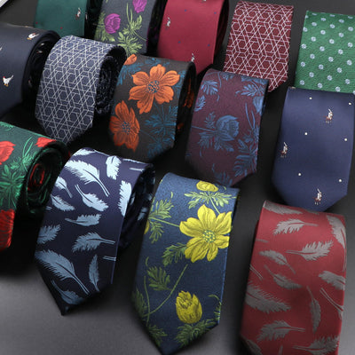 Novelty Men's Tie Floral Feather Elk Geometric Patten Red Blue Neckties Leisure Business Daily Wear Cravat Wedding Party Gift - Slobuy